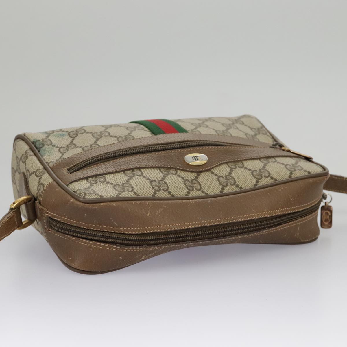 GUCCI GG Supreme Web Sherry Line Shoulder Bag PVC Beige 98 02 004 98076