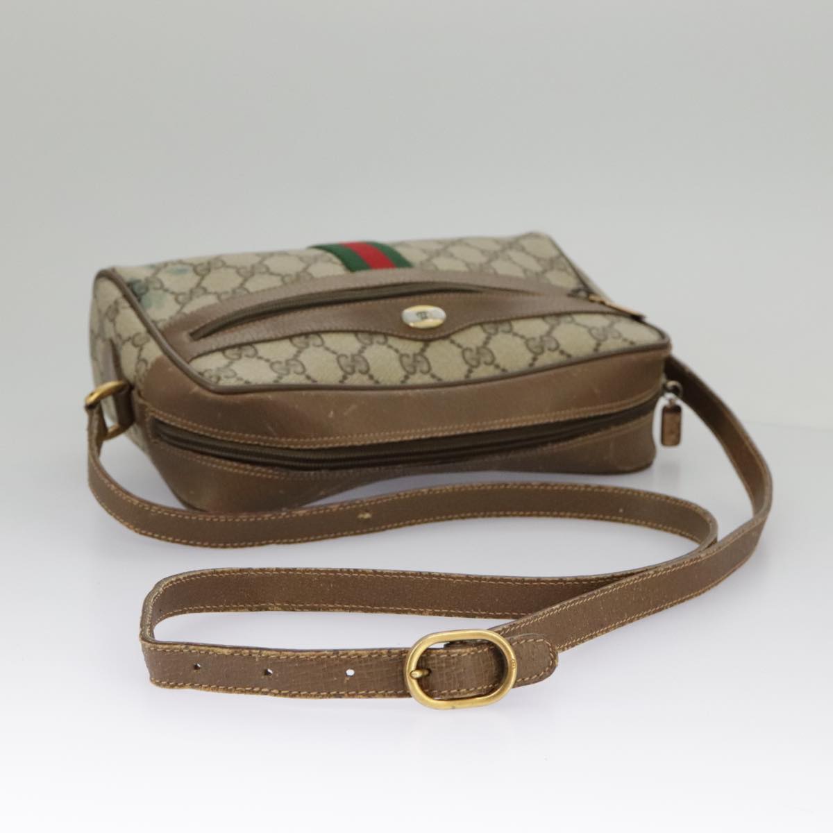 GUCCI GG Supreme Web Sherry Line Shoulder Bag PVC Beige 98 02 004 98076