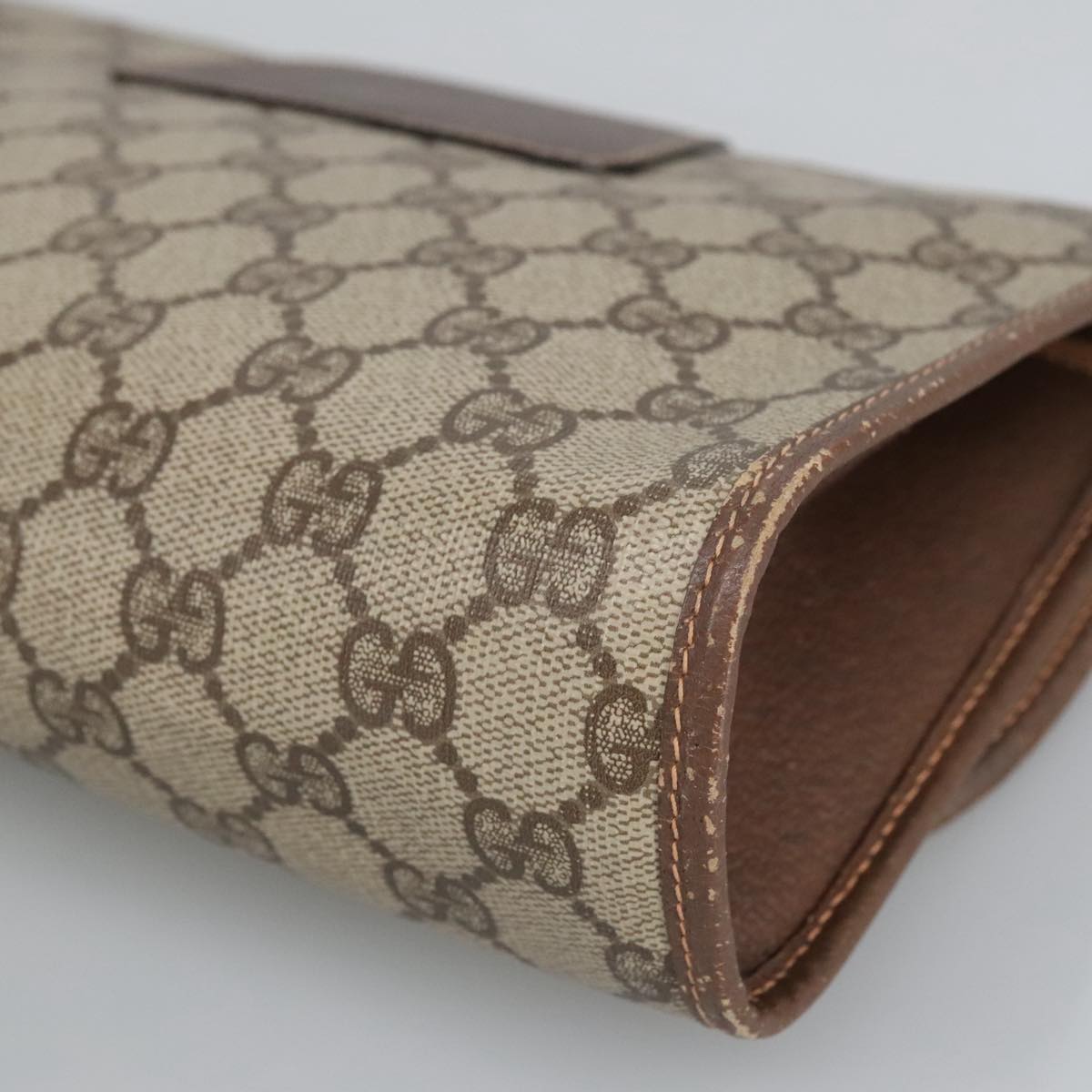 GUCCI GG Supreme Web Sherry Line Clutch Bag PVC Beige Red 156 01 030 98079