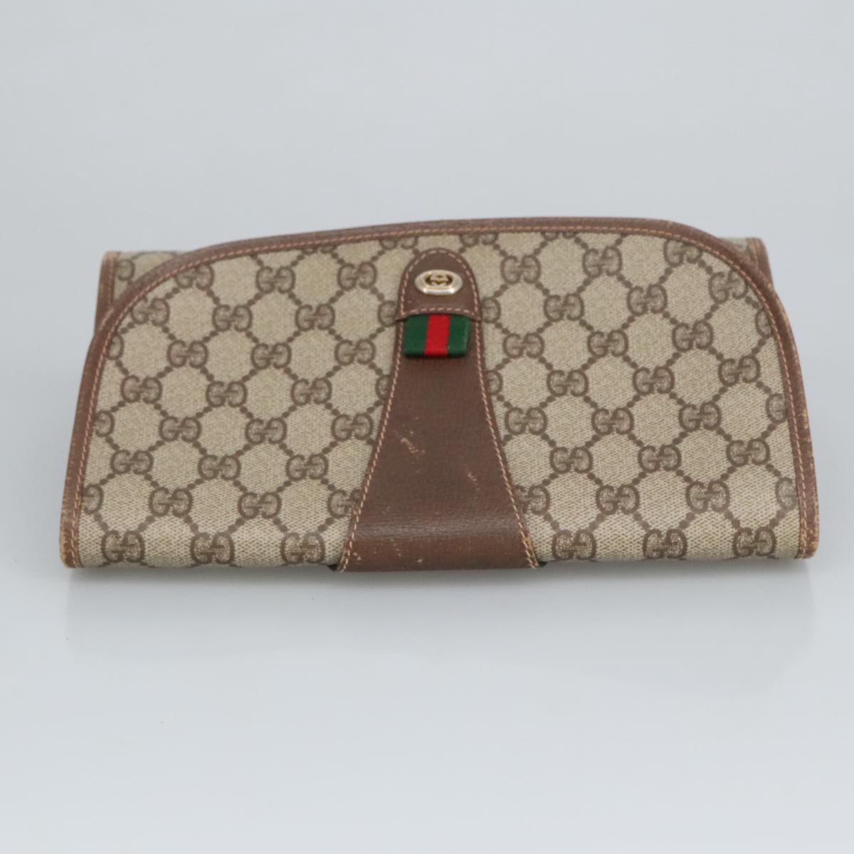 GUCCI GG Supreme Web Sherry Line Clutch Bag PVC Beige Red 156 01 030 98079