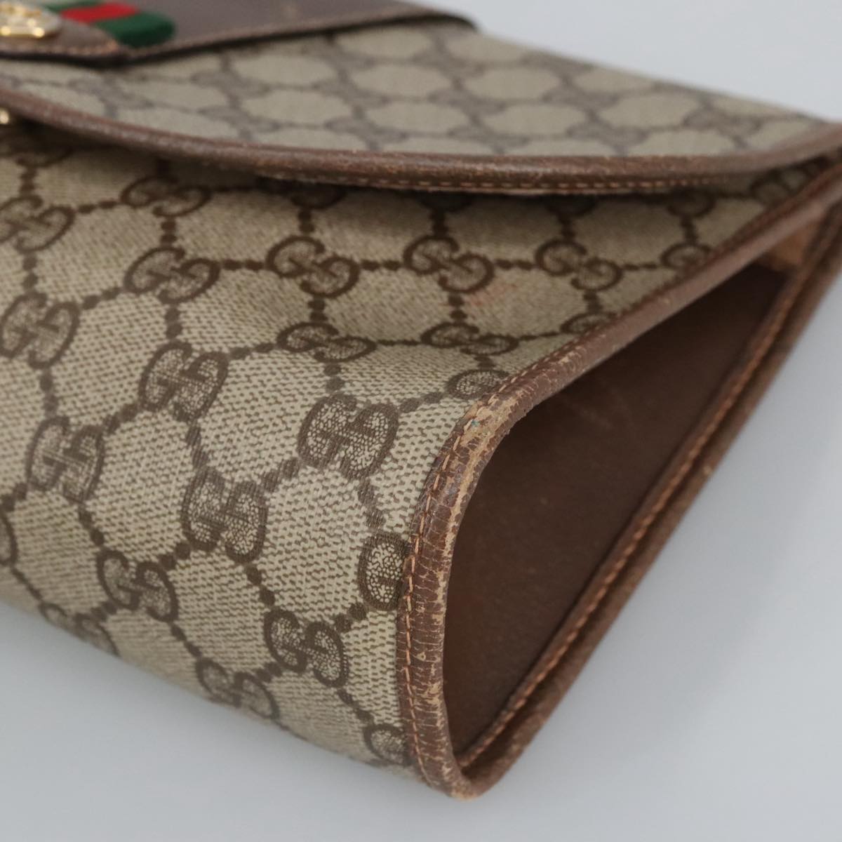 GUCCI GG Supreme Web Sherry Line Clutch Bag PVC Beige Red 156 01 030 98079