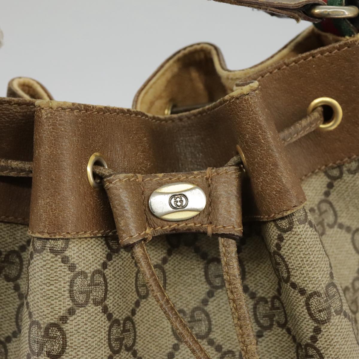 GUCCI GG Supreme Web Sherry Line Shoulder Bag PVC Beige 41 02 034 98088