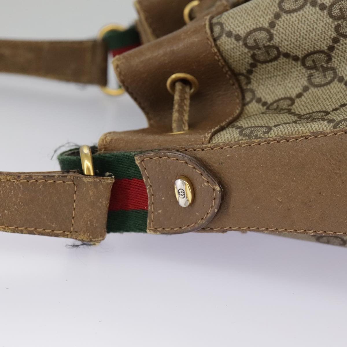 GUCCI GG Supreme Web Sherry Line Shoulder Bag PVC Beige 41 02 034 98088