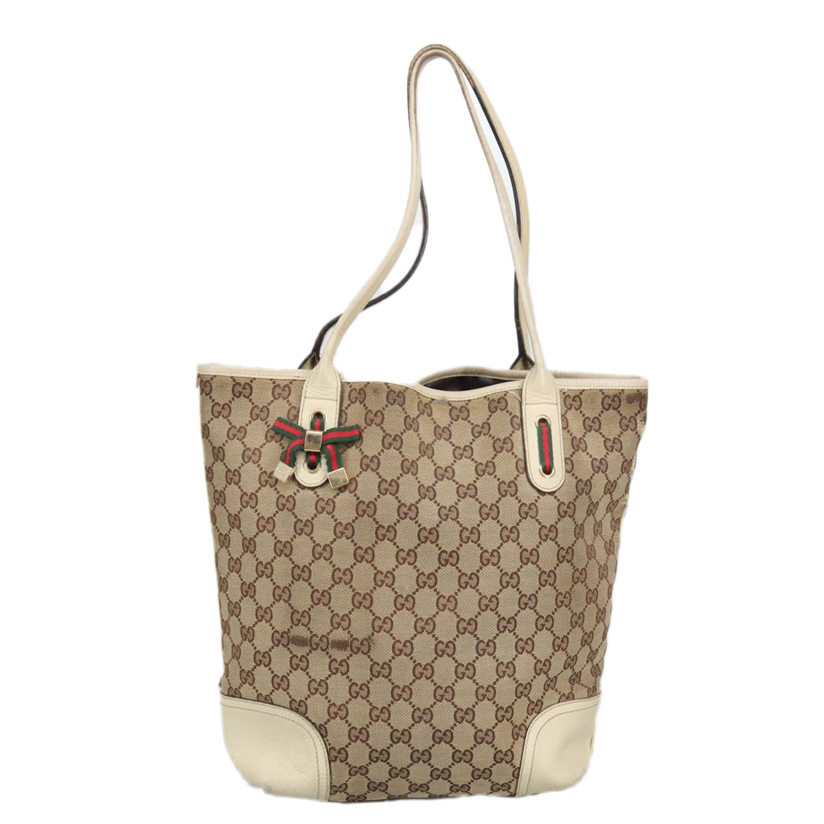 GUCCI GG Canvas Web Sherry Line Tote Bag Beige Gold Red 181779 98094