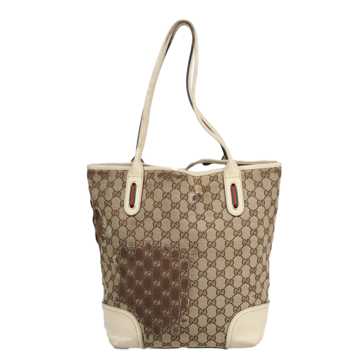 GUCCI GG Canvas Web Sherry Line Tote Bag Beige Gold Red 181779 98094