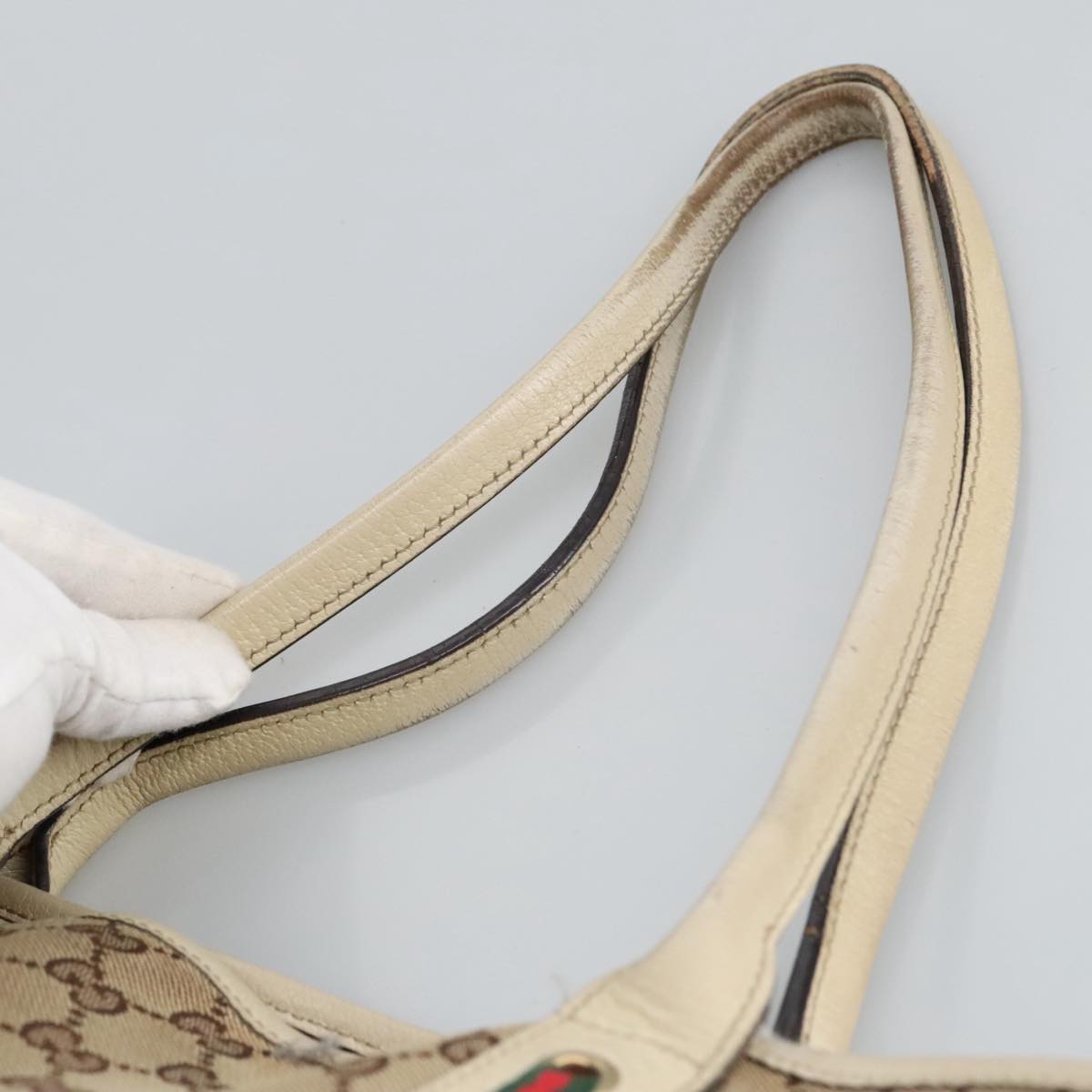 GUCCI GG Canvas Web Sherry Line Tote Bag Beige Gold Red 181779 98094