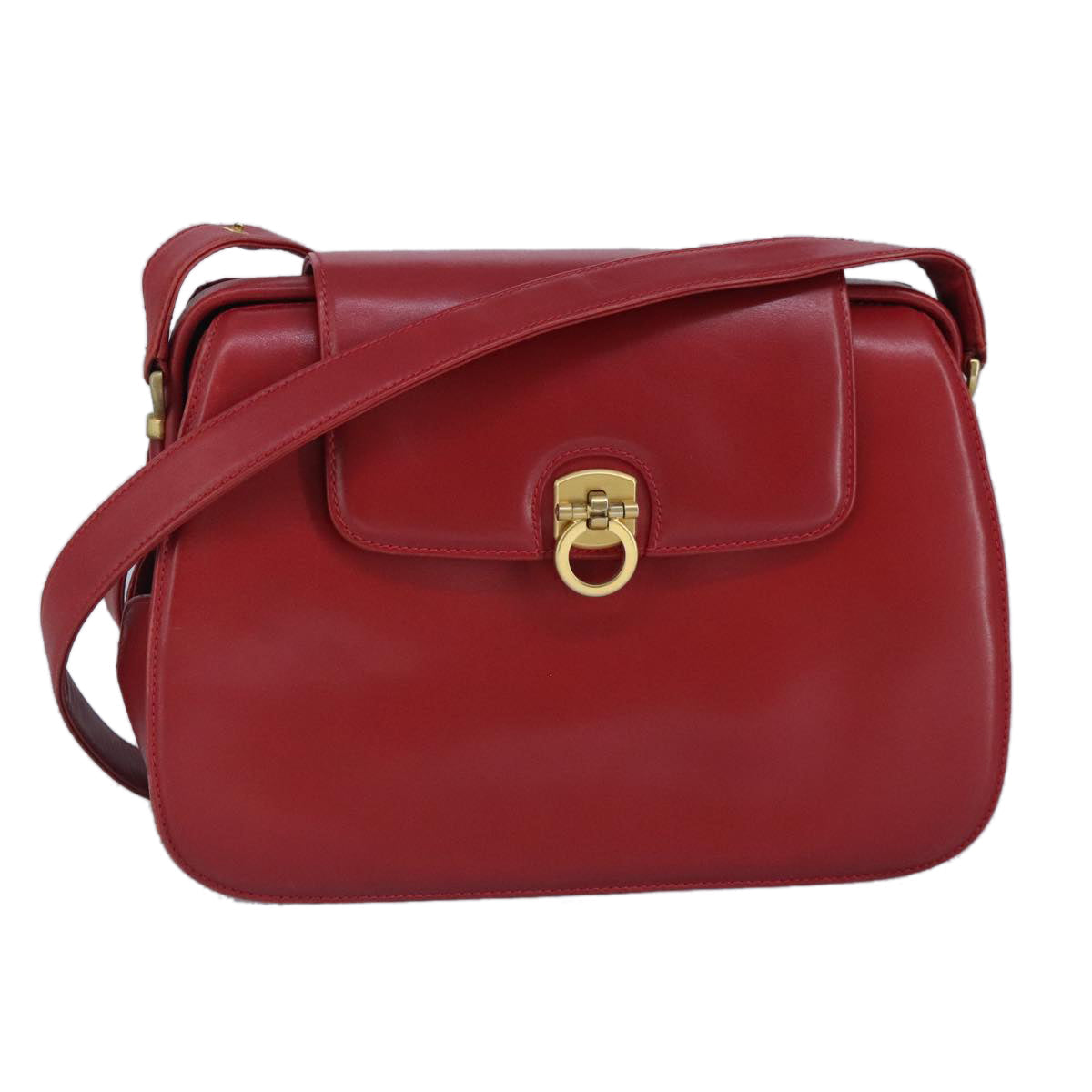 GUCCI Shoulder Bag Leather Red Gold 98126
