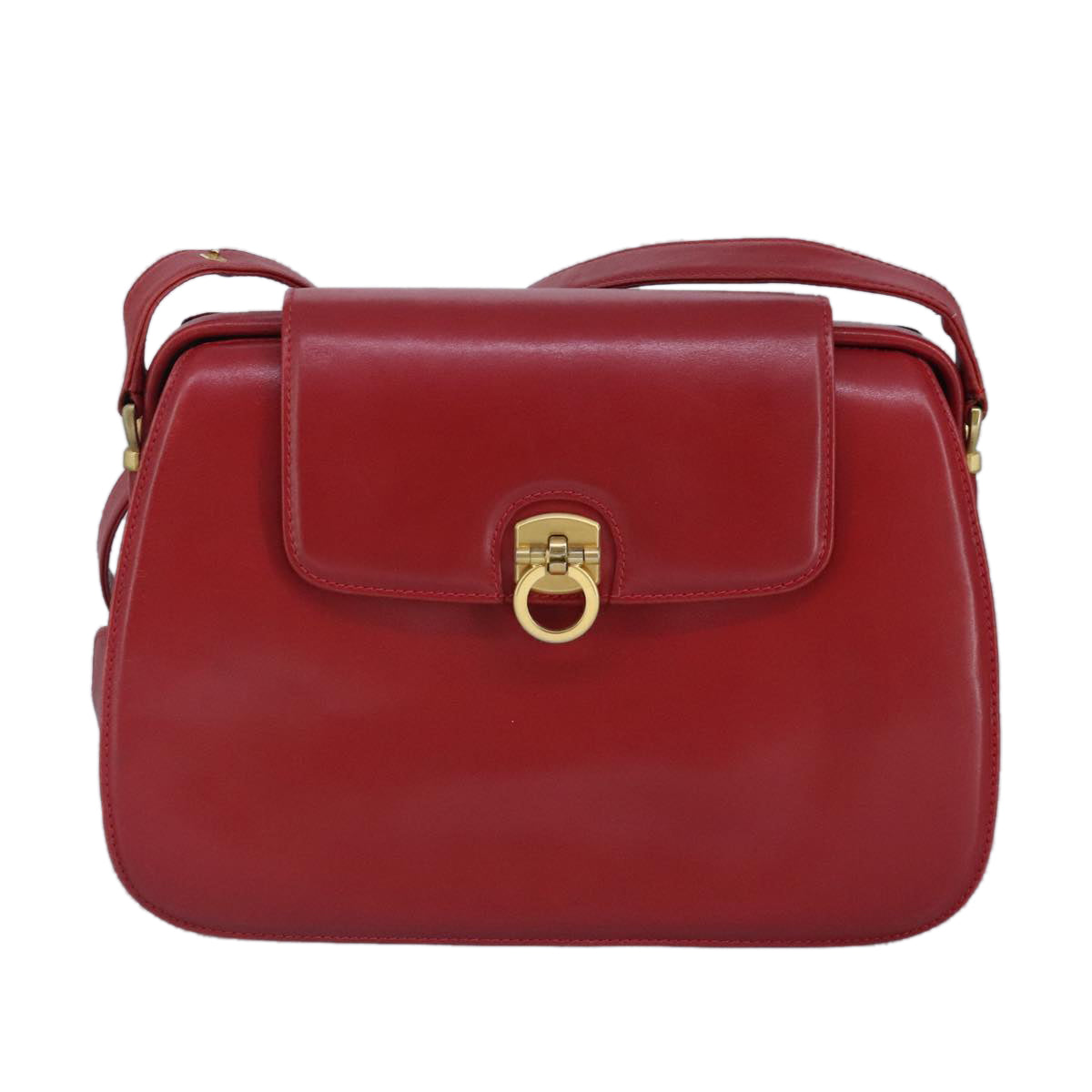 GUCCI Shoulder Bag Leather Red Gold 98126