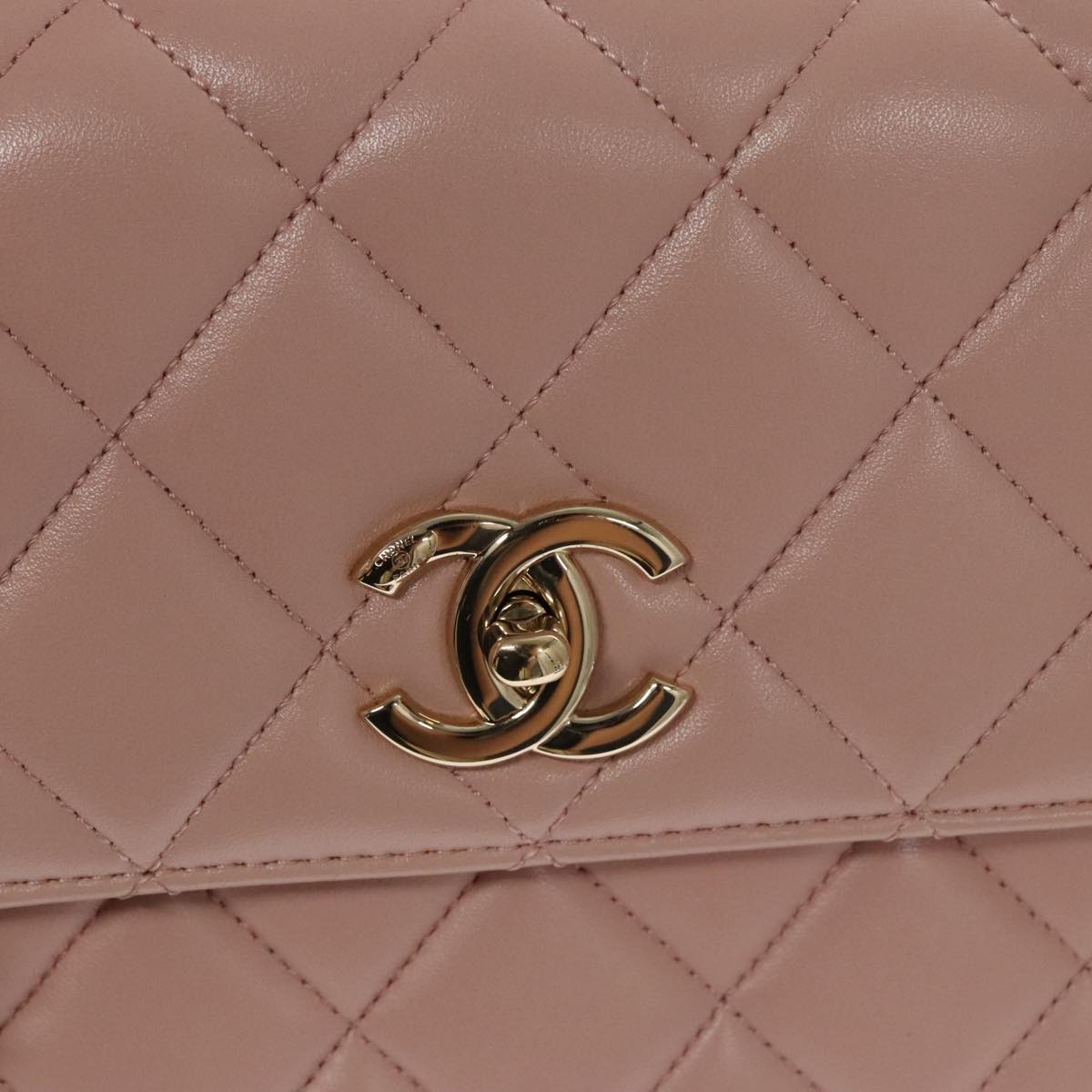 CHANEL Hand Bag Lamb Skin 2way Pink Gold 92236 CC 98152SA