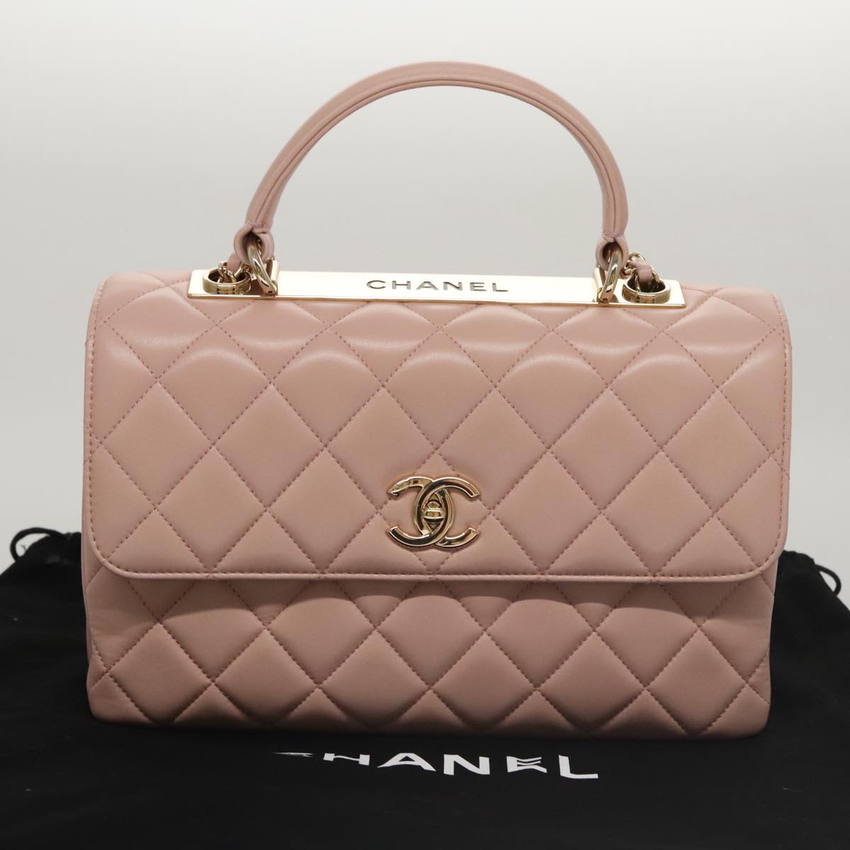 CHANEL Hand Bag Lamb Skin 2way Pink Gold 92236 CC 98152SA