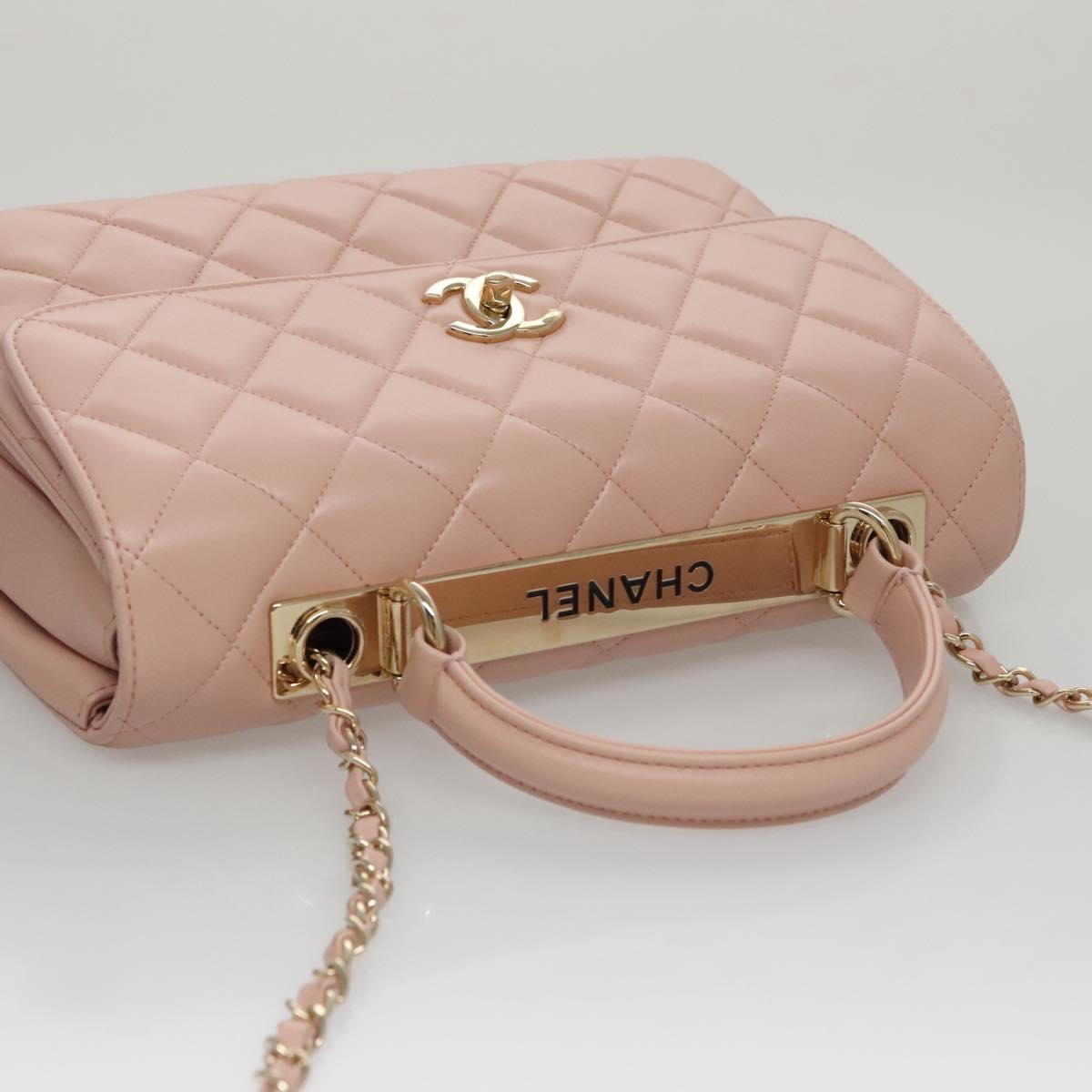 CHANEL Hand Bag Lamb Skin 2way Pink Gold 92236 CC 98152SA