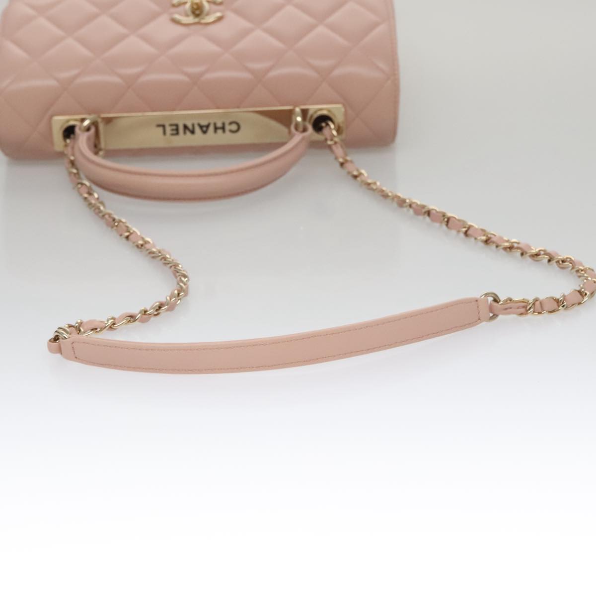 CHANEL Hand Bag Lamb Skin 2way Pink Gold 92236 CC 98152SA