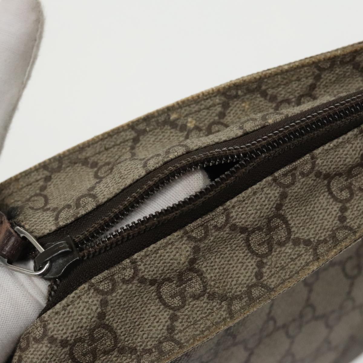GUCCI GG Supreme Shoulder Bag PVC Beige Silver 141626 98221