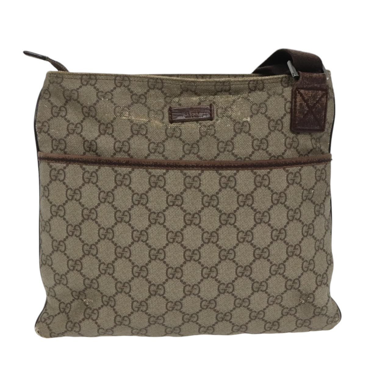 GUCCI GG Supreme Shoulder Bag PVC Beige Silver 141626 98221