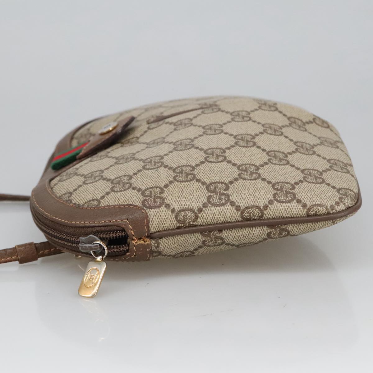 GUCCI GG Supreme Web Sherry Line Shoulder Bag PVC Beige Gold 98279