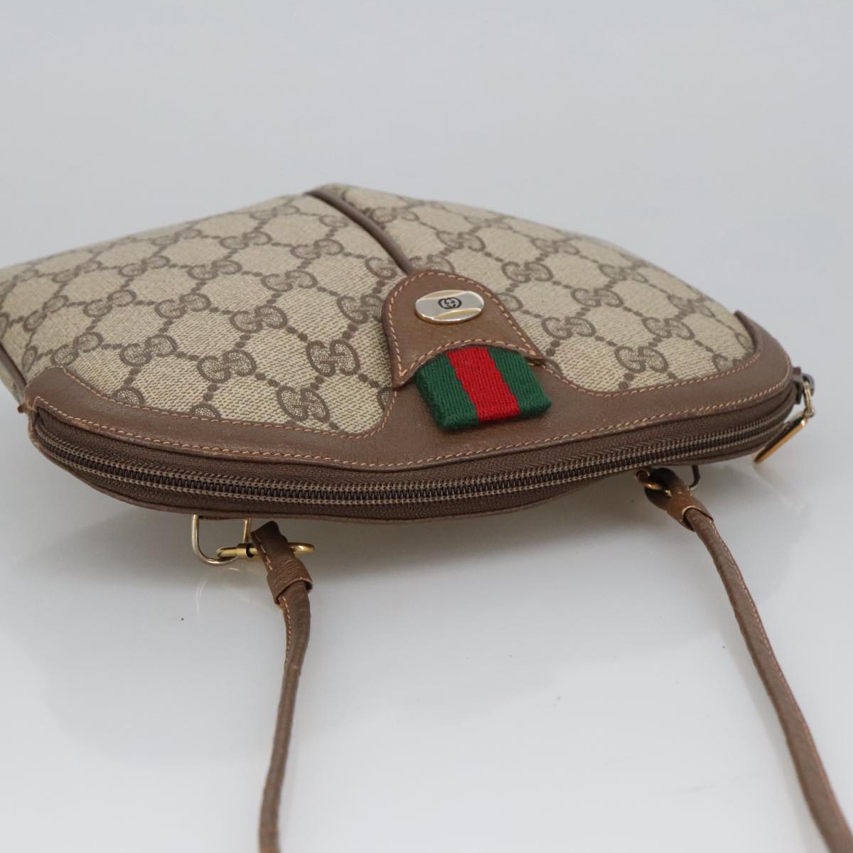 GUCCI GG Supreme Web Sherry Line Shoulder Bag PVC Beige Gold 98279
