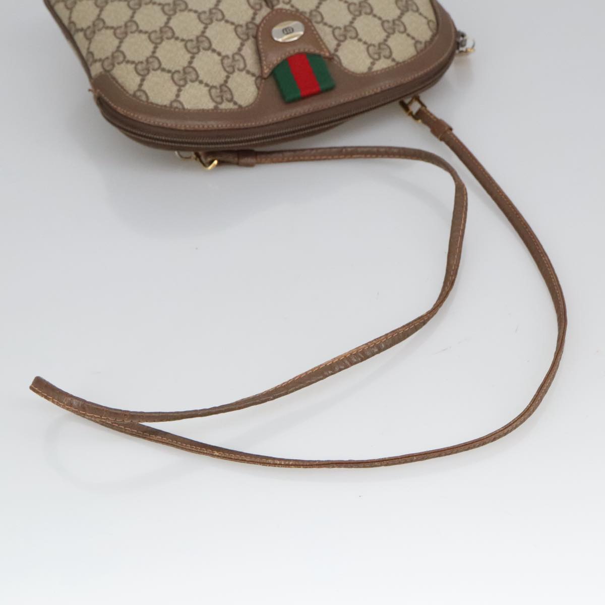 GUCCI GG Supreme Web Sherry Line Shoulder Bag PVC Beige Gold 98279