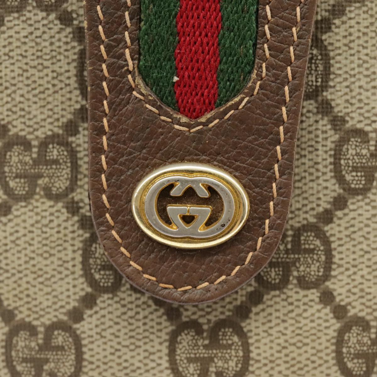GUCCI GG Supreme Shoulder Bag PVC Beige Gold Web Sherry Line 98280