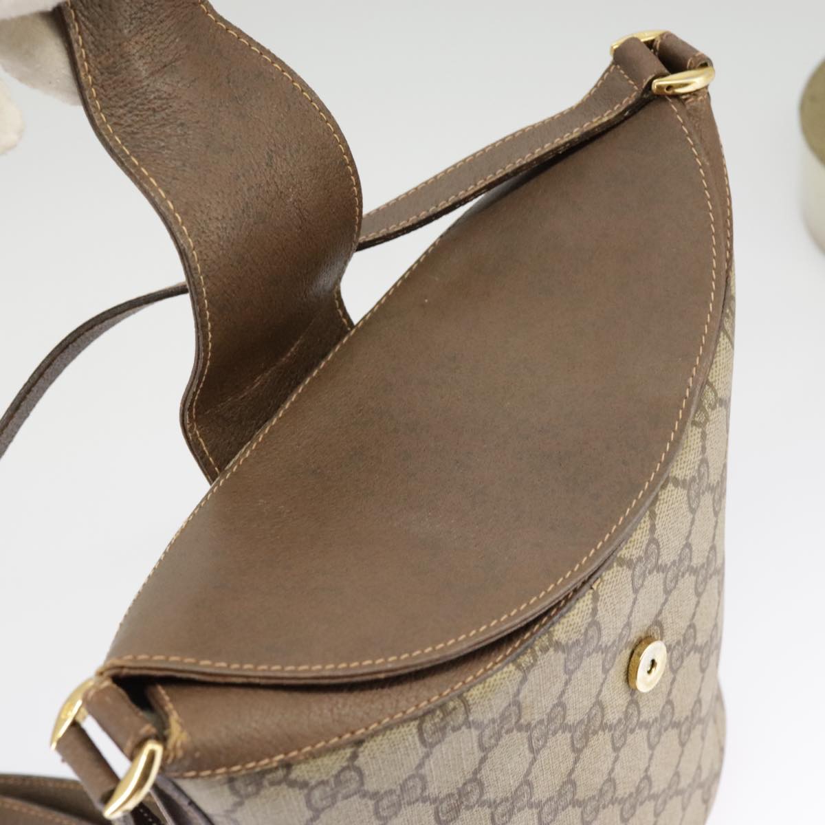 GUCCI GG Supreme Shoulder Bag PVC Beige Gold Web Sherry Line 98280