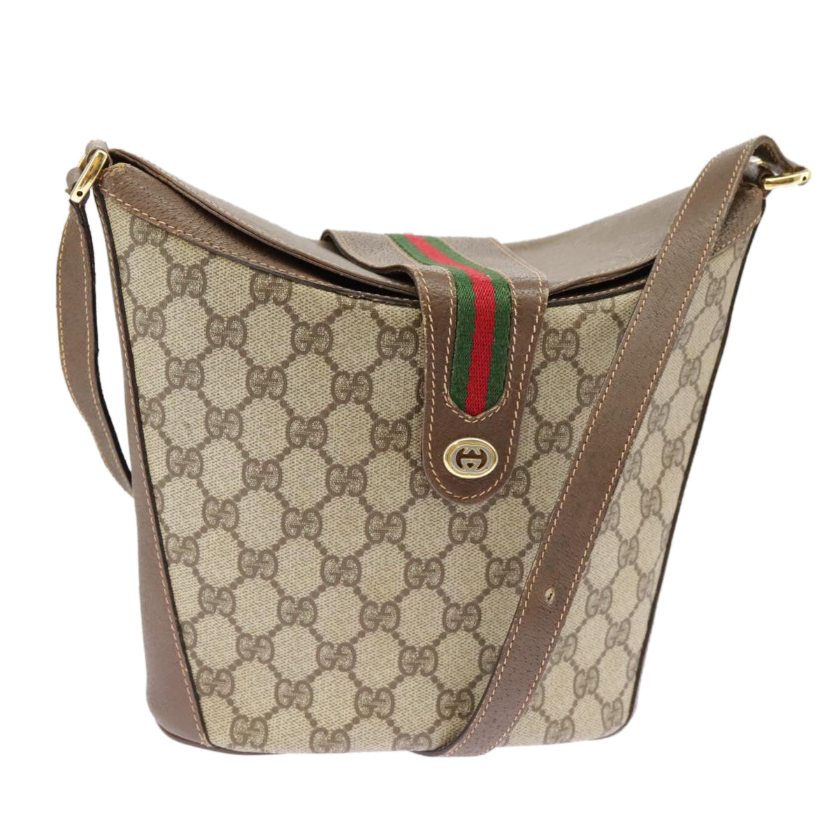 GUCCI GG Supreme Shoulder Bag PVC Beige Gold Web Sherry Line 98280