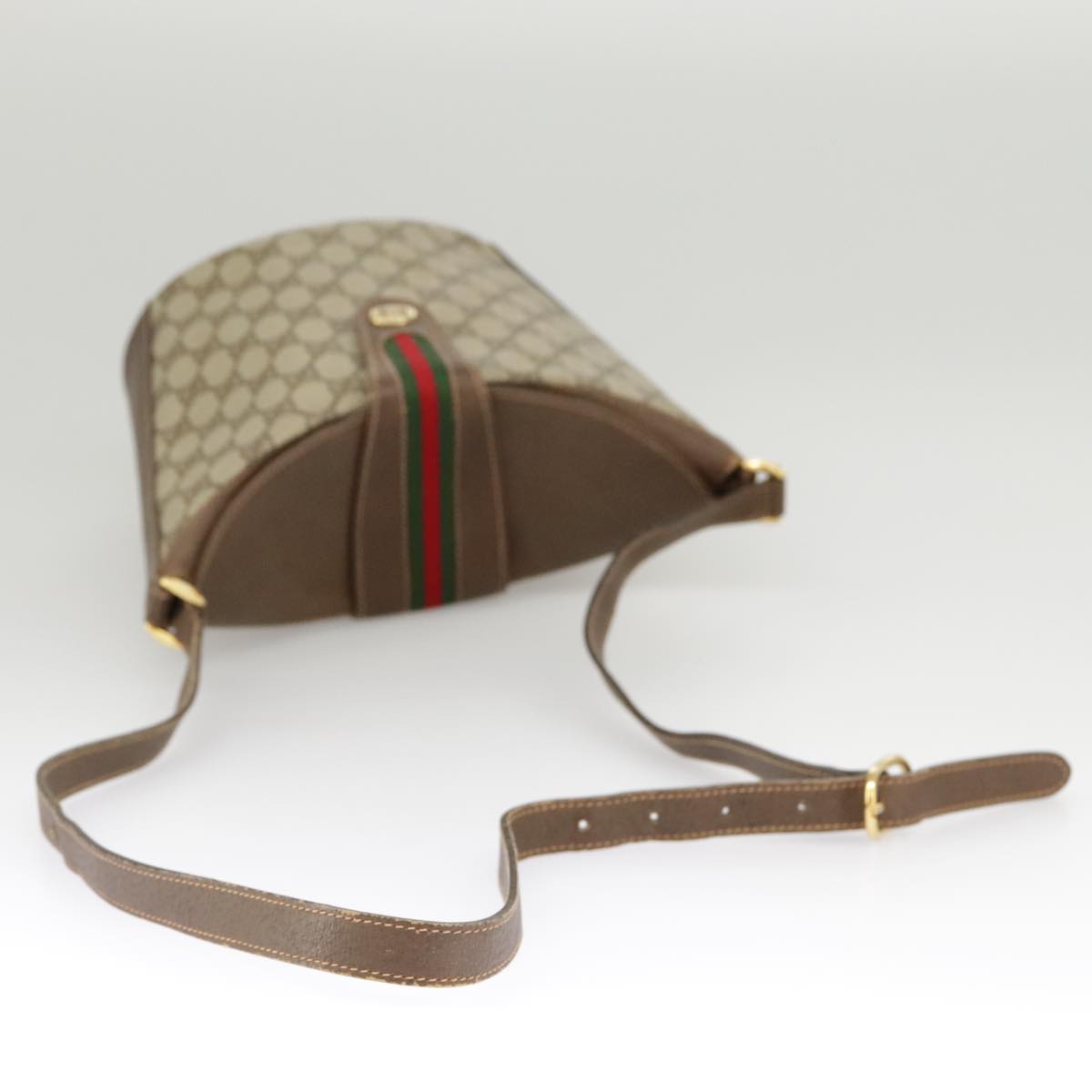 GUCCI GG Supreme Shoulder Bag PVC Beige Gold Web Sherry Line 98280