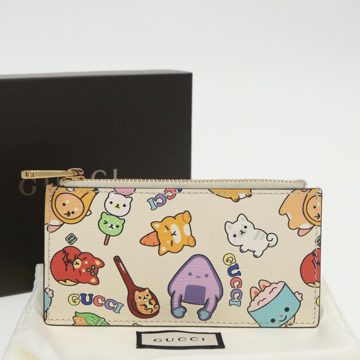 GUCCI Card Case Leather White Gold 736783 98281