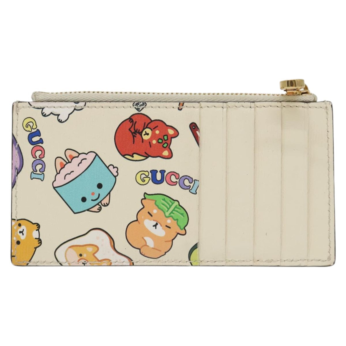 GUCCI Card Case Leather White Gold 736783 98281
