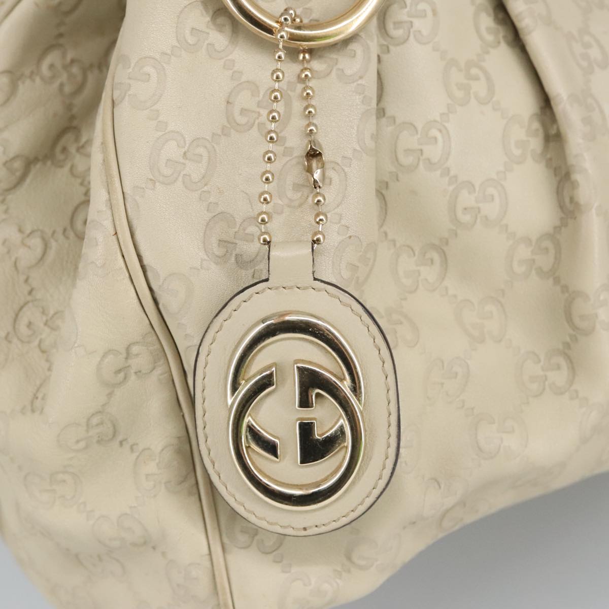 GUCCI GG Canvas Guccissima Hand Bag Leather White Gold 211944 98286