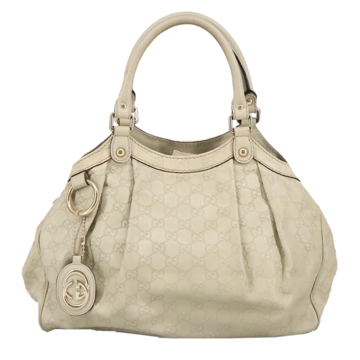 GUCCI GG Canvas Guccissima Hand Bag Leather White Gold 211944 98286