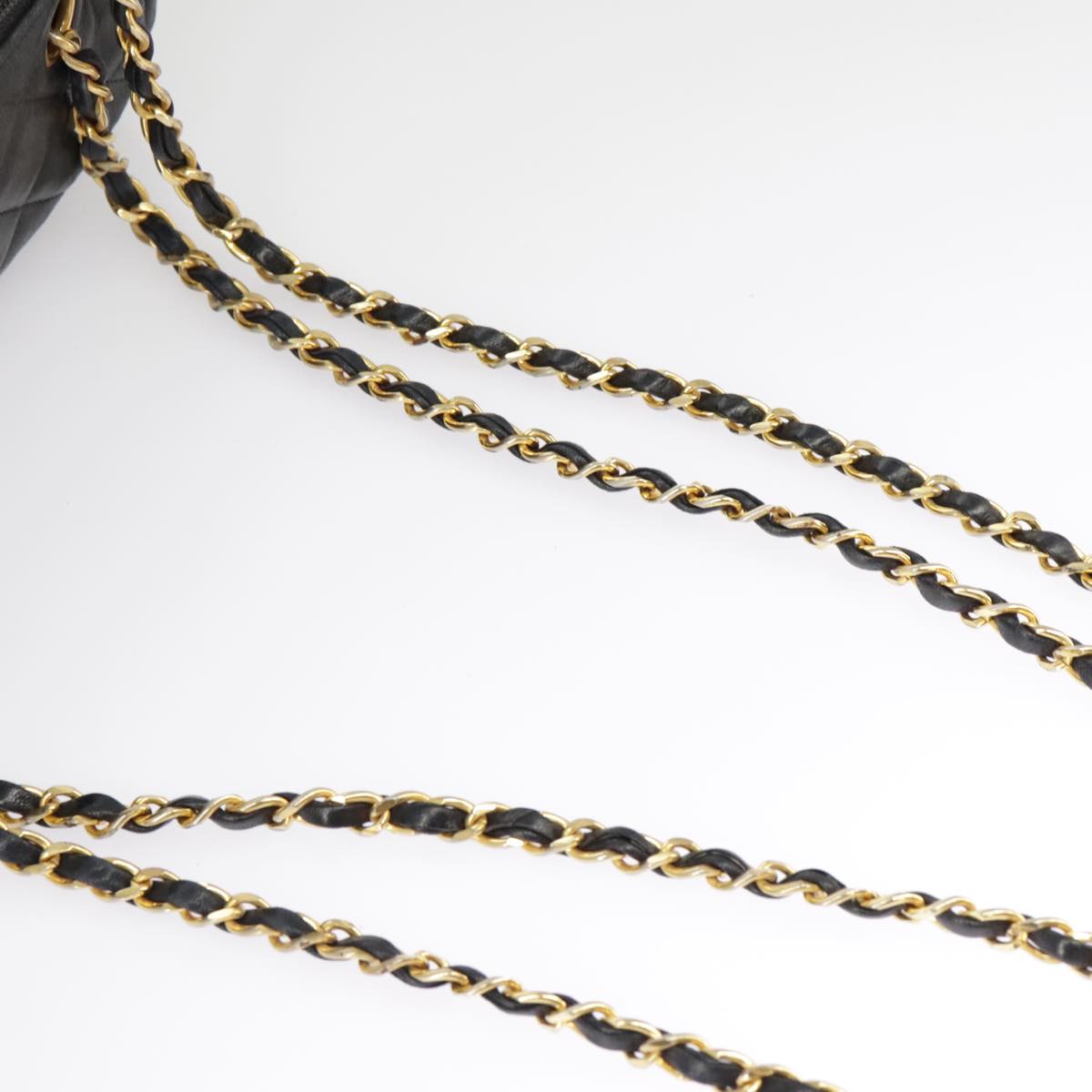 CHANEL Matelasse Chain Shoulder Bag Leather Navy Gold CC 98296