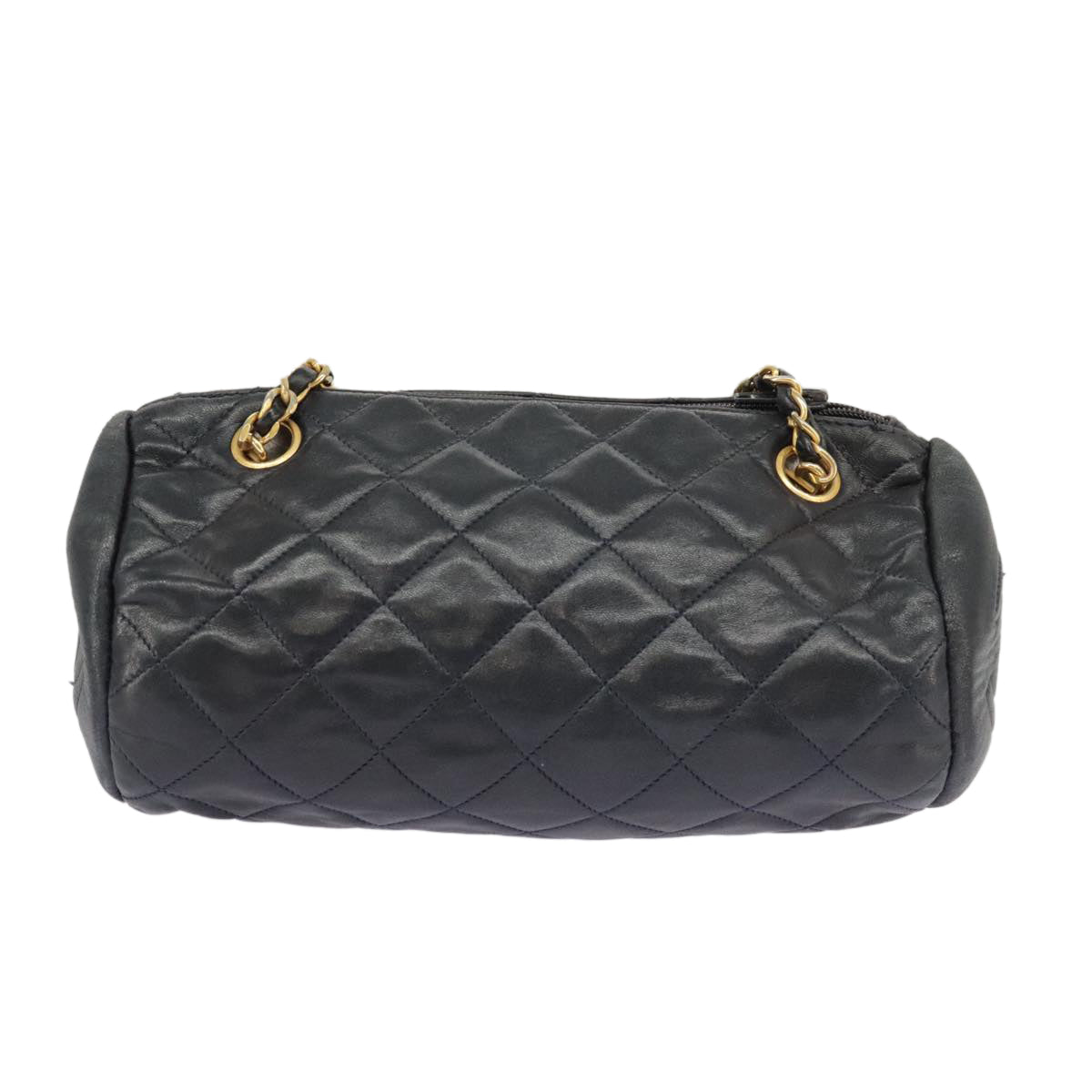 CHANEL Matelasse Chain Shoulder Bag Leather Navy Gold CC 98296