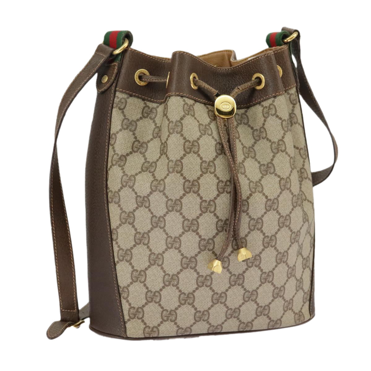 GUCCI GG Supreme Web Sherry Line Shoulder Bag PVC Beige 164 02 034 98308