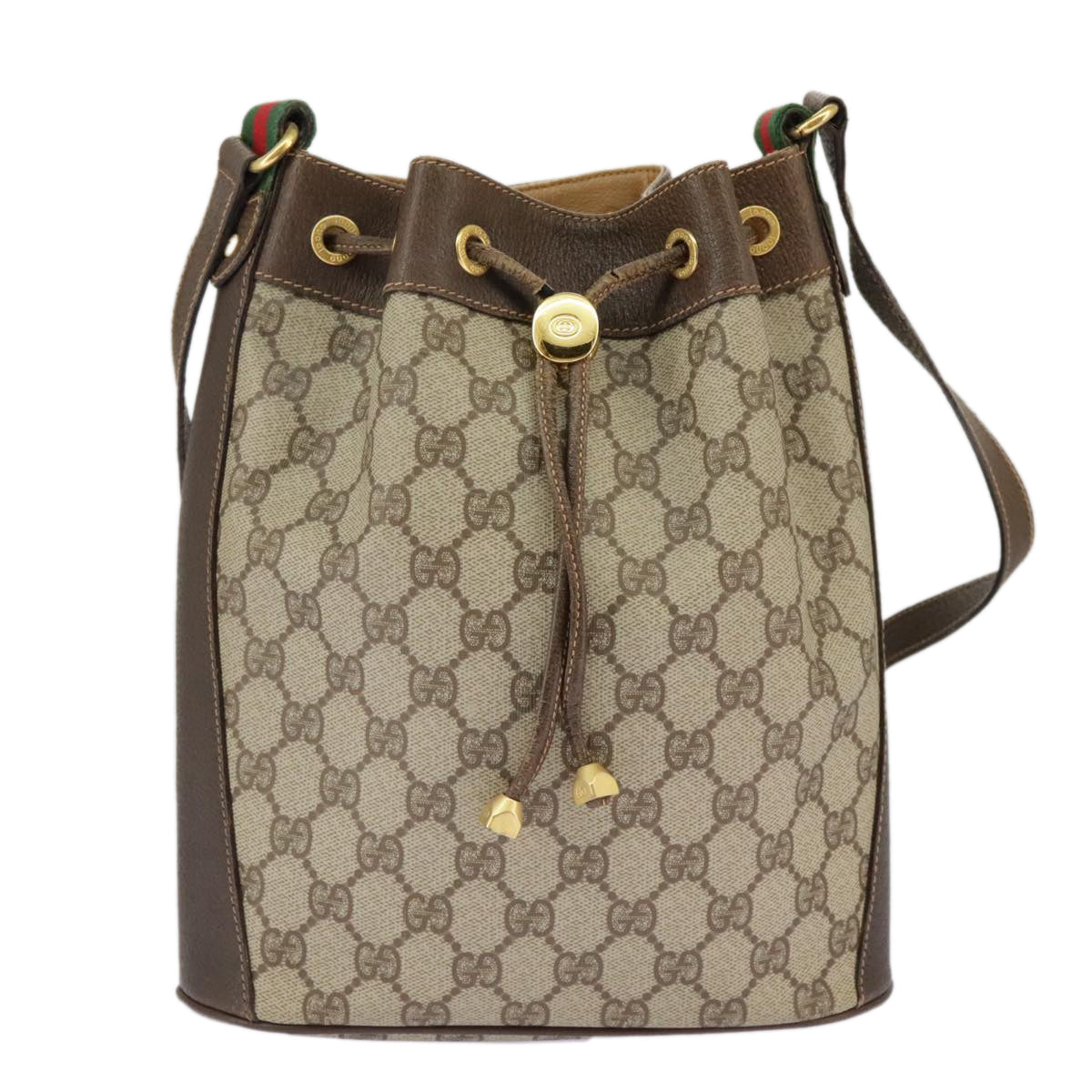 GUCCI GG Supreme Web Sherry Line Shoulder Bag PVC Beige 164 02 034 98308