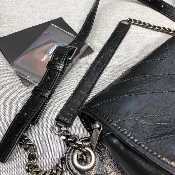 GLAMI Niki MeGLAMIum Crinkled Shoulder Bag Black For Women 11in/28cm YSL