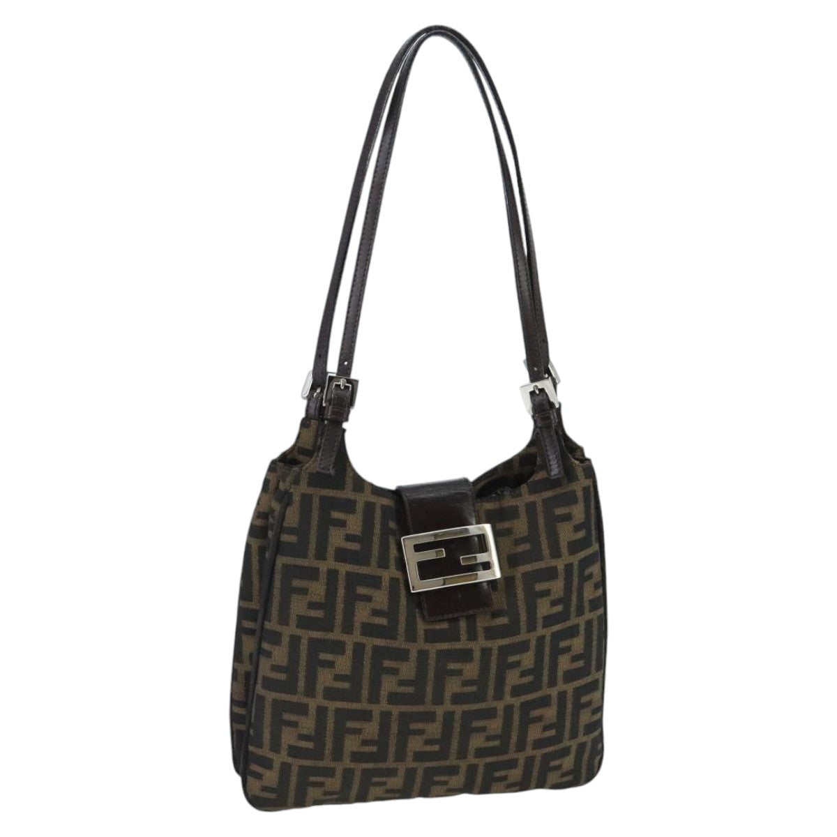 FENDI Zucca Canvas Mamma Baguette Shoulder Bag Brown Black Silver 98344