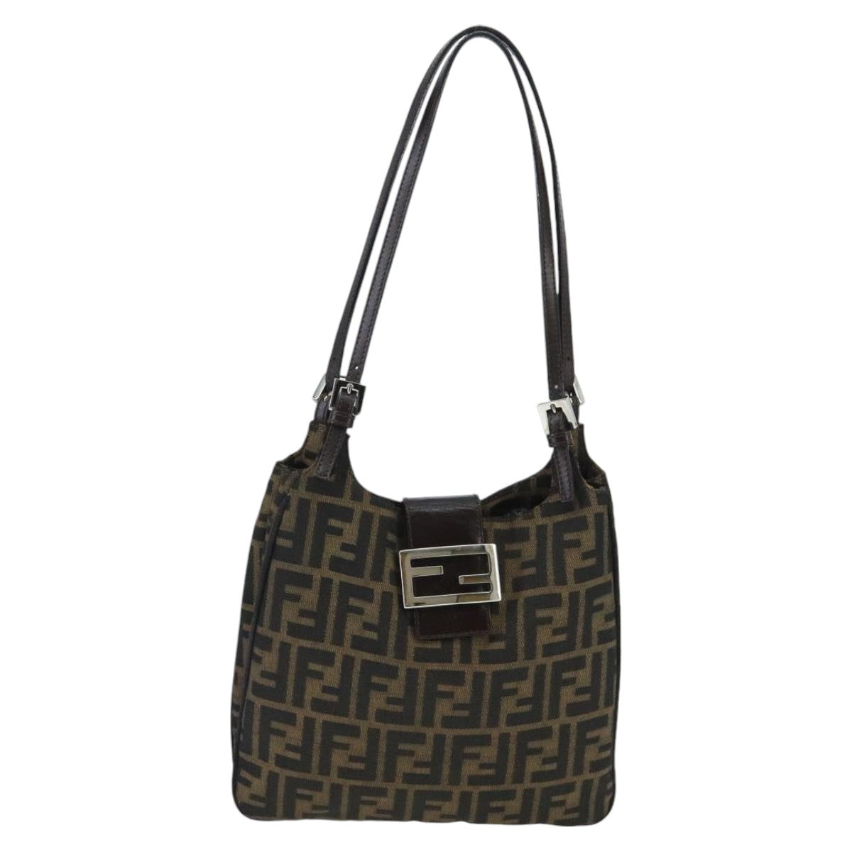 FENDI Zucca Canvas Mamma Baguette Shoulder Bag Brown Black Silver 98344