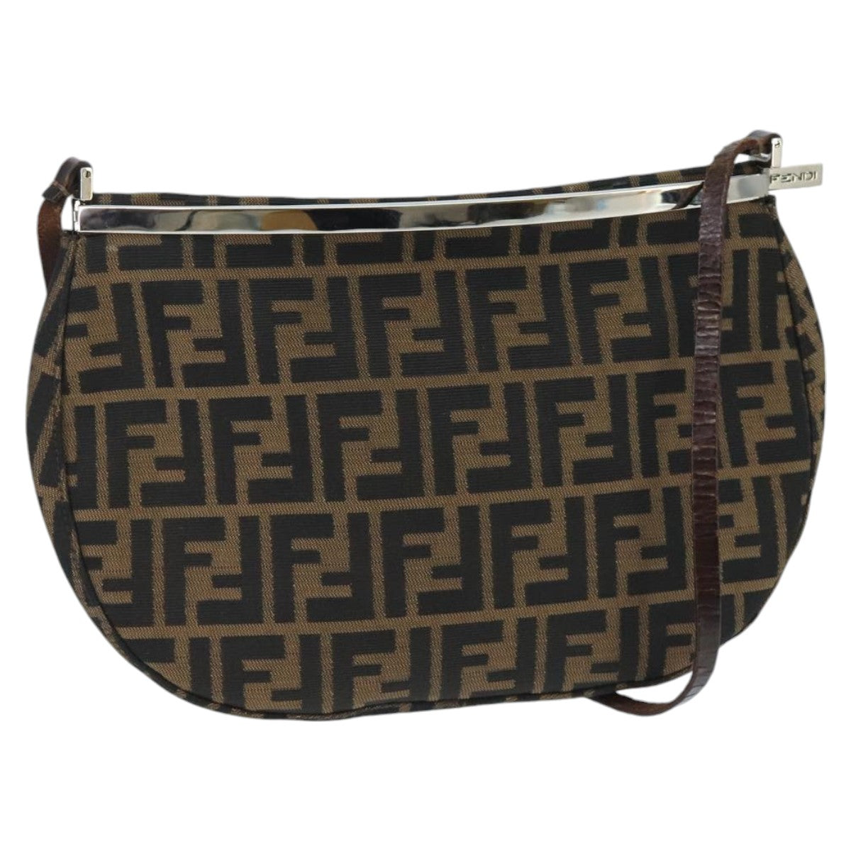 FENDI Zucca Canvas Shoulder Bag Brown Black 98351