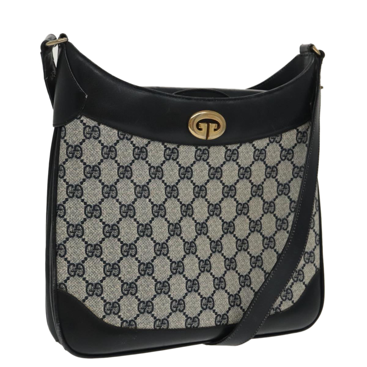 GUCCI GG Supreme Shoulder Bag PVC Leather Navy Gold 98370