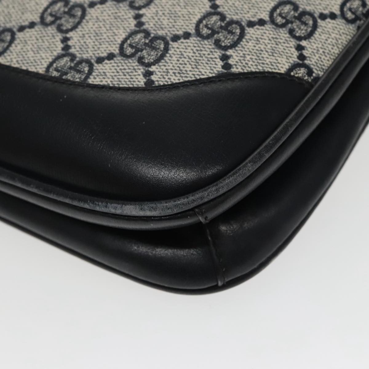 GUCCI GG Supreme Shoulder Bag PVC Leather Navy Gold 98370