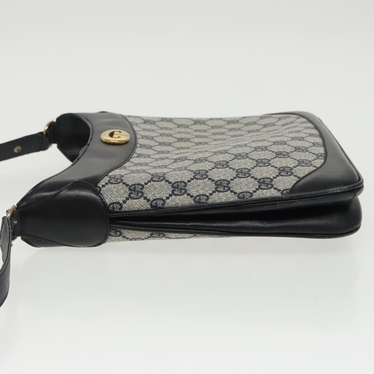 GUCCI GG Supreme Shoulder Bag PVC Leather Navy Gold 98370
