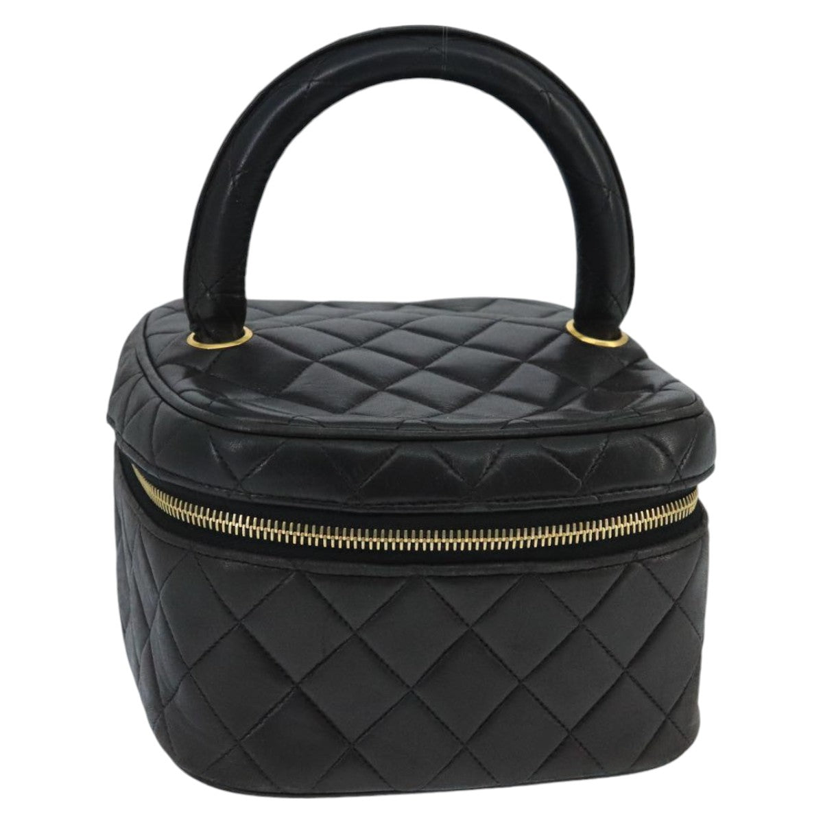 CHANEL Matelasse Hand Bag Lamb Skin Black Gold CC 98389