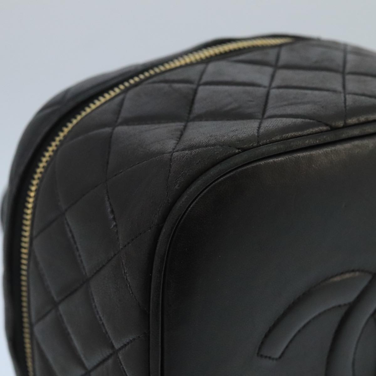 CHANEL Matelasse Hand Bag Lamb Skin Black Gold CC 98389
