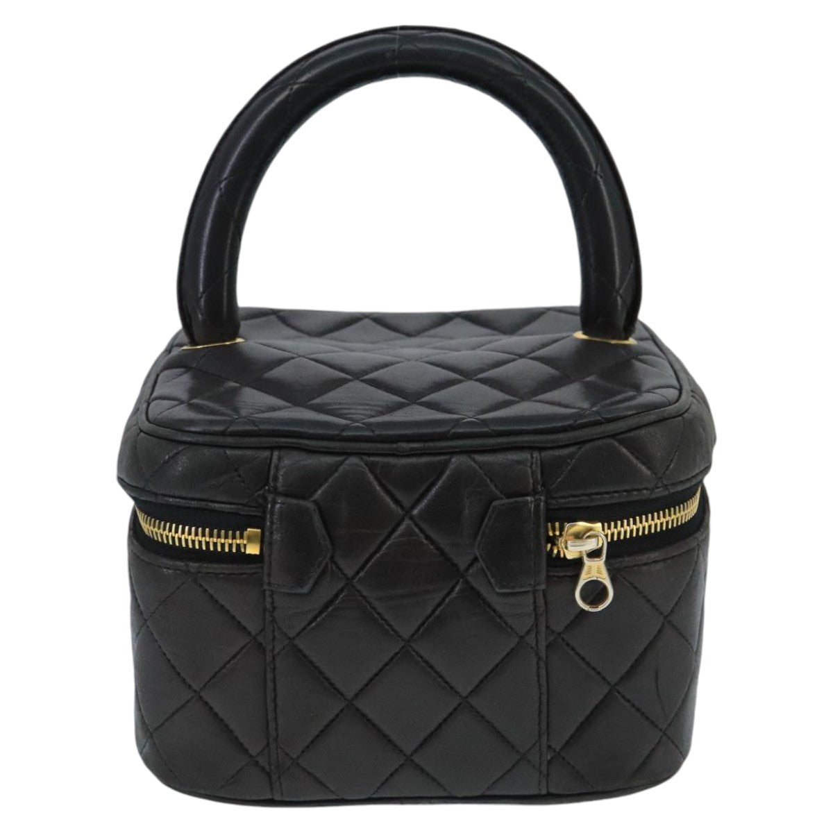 CHANEL Matelasse Hand Bag Lamb Skin Black Gold CC 98389