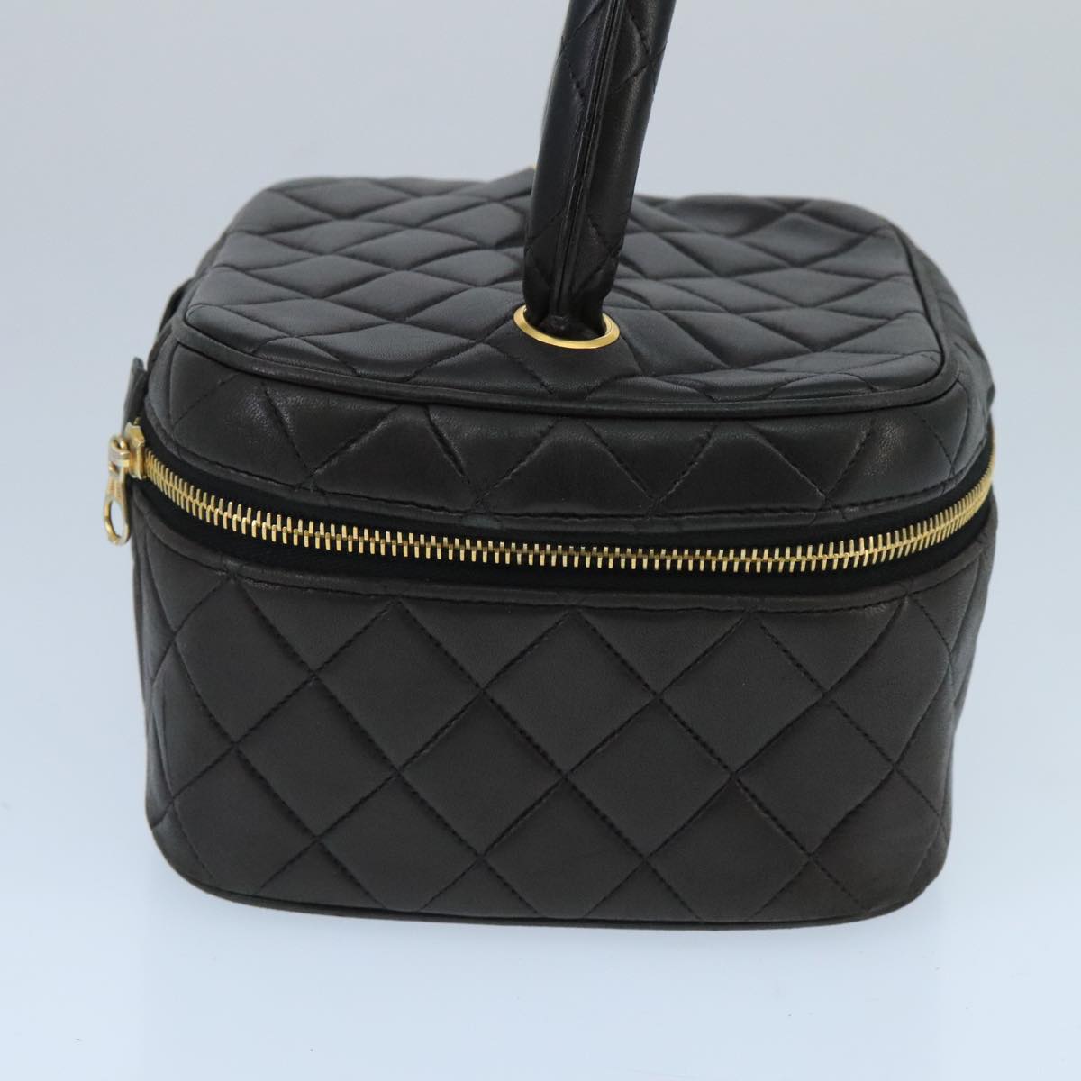 CHANEL Matelasse Hand Bag Lamb Skin Black Gold CC 98389