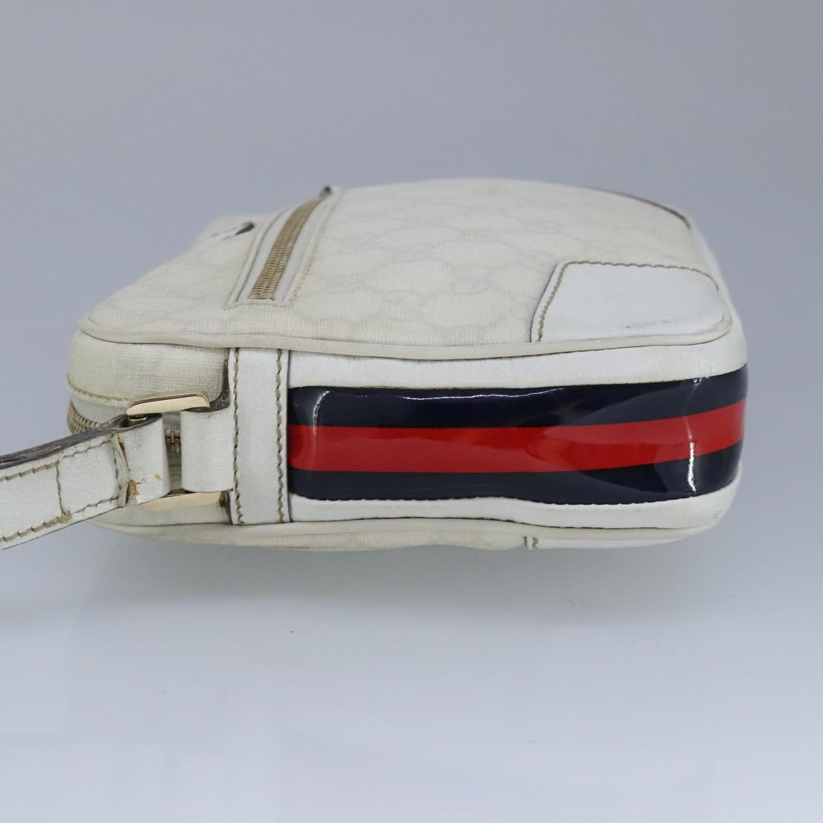 GUCCI Sherry Line Clutch Bag PVC Leather White Gold Red 152599 98453