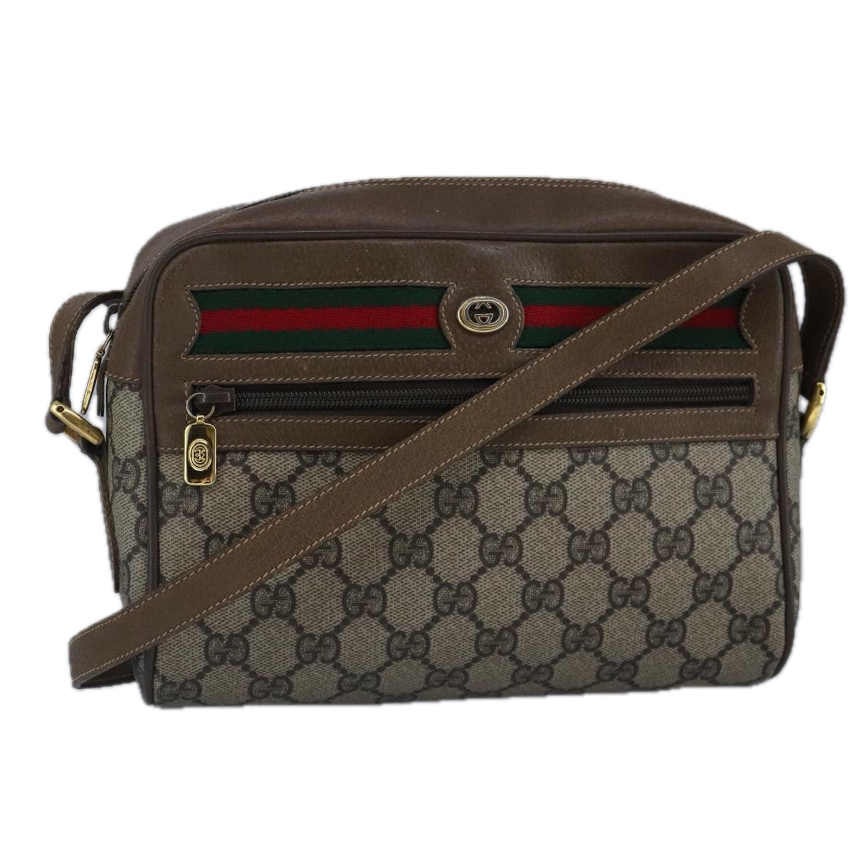GUCCI GG Supreme Web Sherry Line Shoulder Bag PVC Beige Red 56 02 087 98466