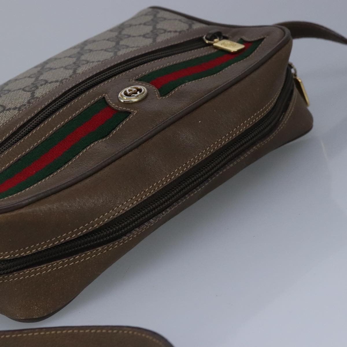 GUCCI GG Supreme Web Sherry Line Shoulder Bag PVC Beige Red 56 02 087 98466