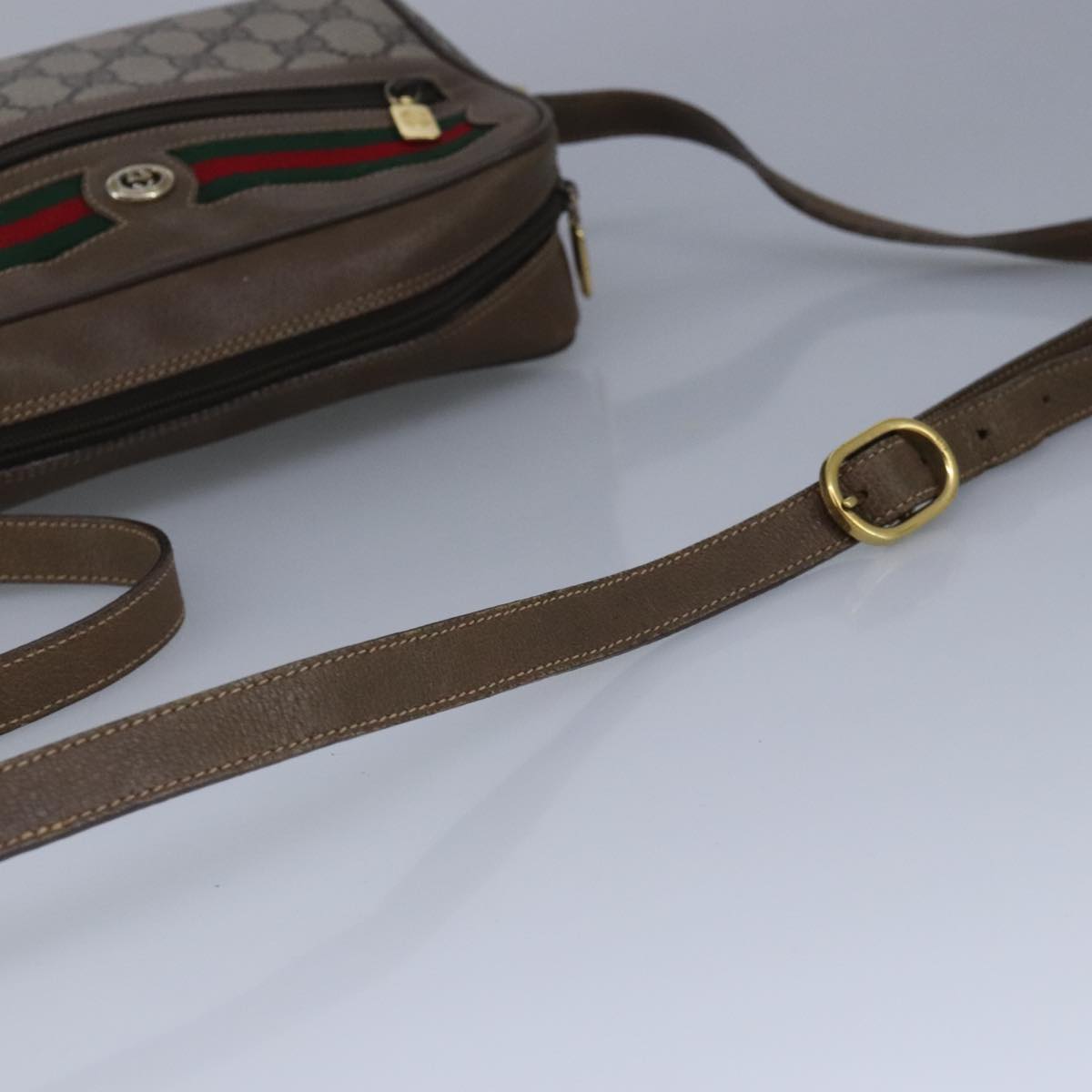 GUCCI GG Supreme Web Sherry Line Shoulder Bag PVC Beige Red 56 02 087 98466