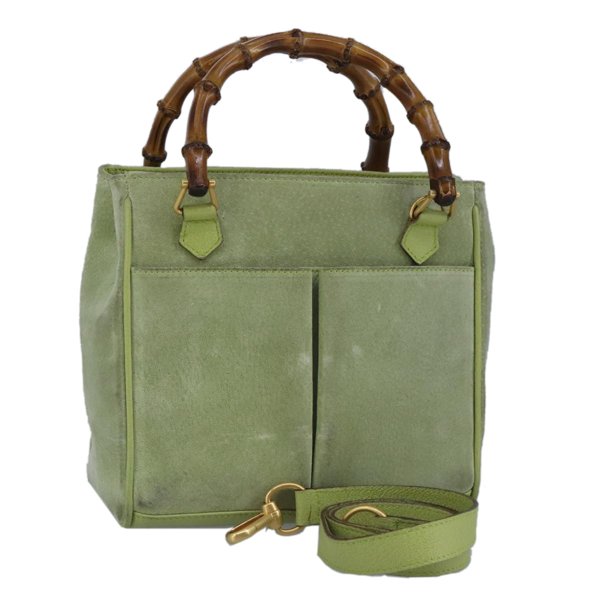 GUCCI Bamboo Hand Bag Suede 2way Gold Light green 000 122 0316 98469