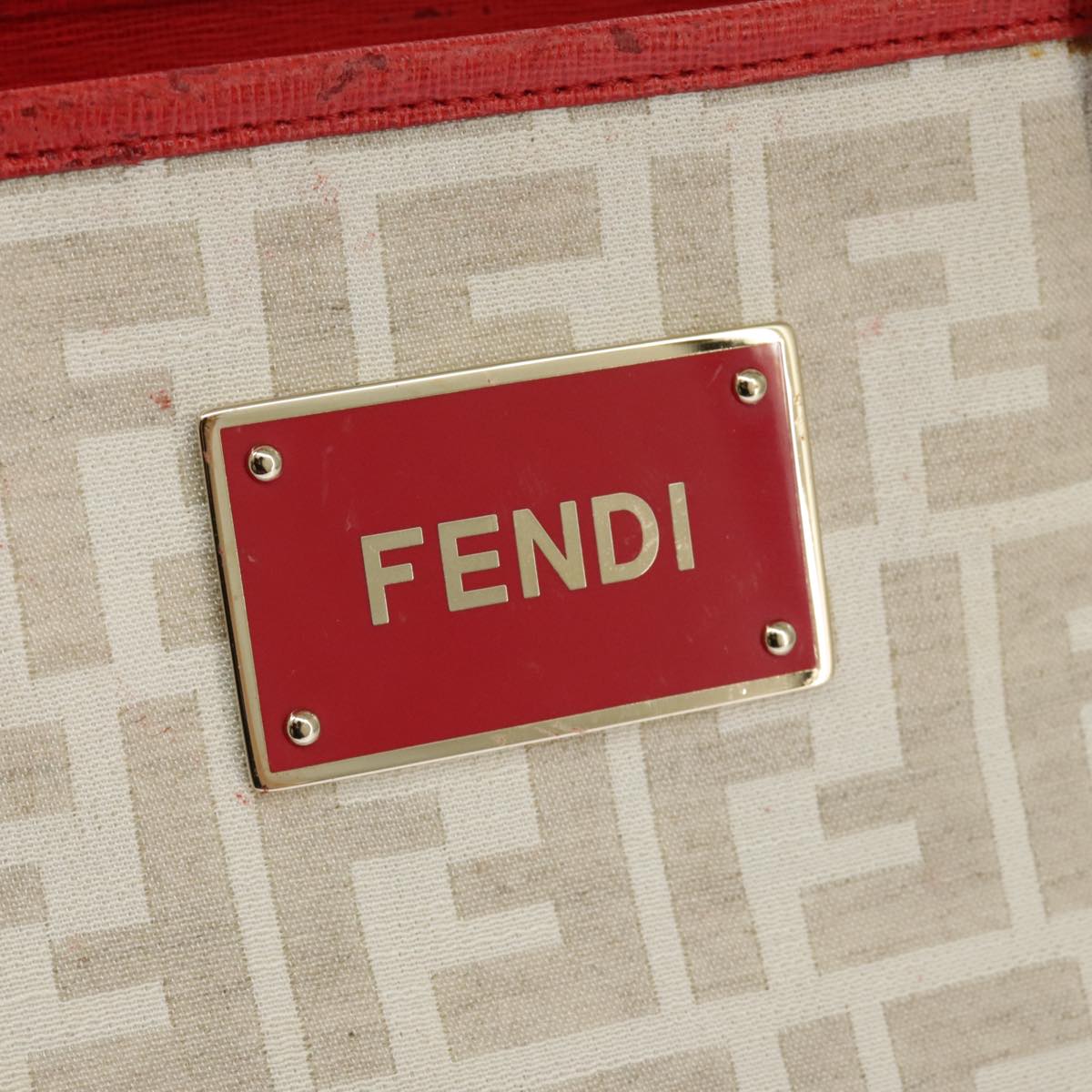 FENDI Zucca Canvas Tote Bag White Red 98476